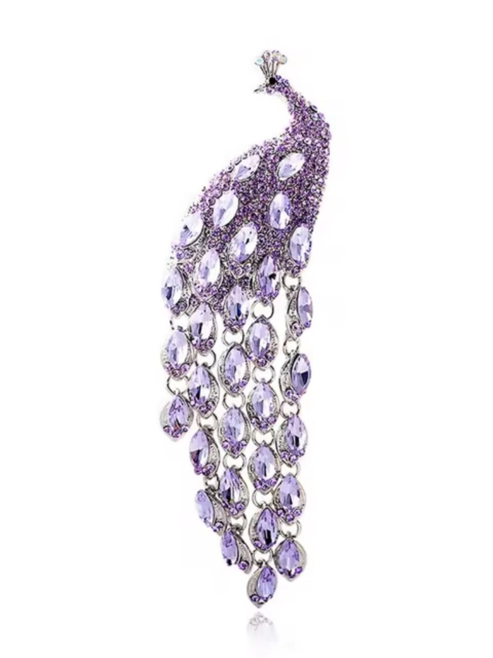 Purple Crystal Rhinestone Huge Peacock Brooch Pin